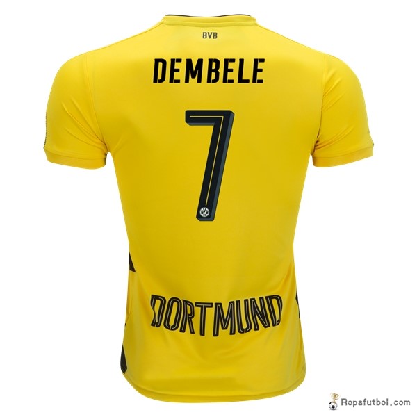 Camiseta Borussia Dortmund Replica Primera Ropa Dembele 2017/18 Amarillo